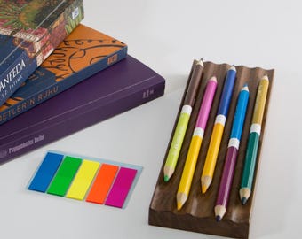 Wooden Pen Tray: Rustic Desk Organizer