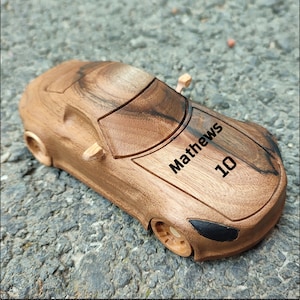 Handmade Walnut Wood Car – Personalized Engraving, Solid One-Piece Design, Desk Ornament or Toy