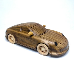 Personalized Walnut Wood Toy Car: Push Race Car, Kids Gift