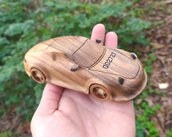 Personalized Walnut Wood Toy Car for 2-9 Year Old Boy Gift