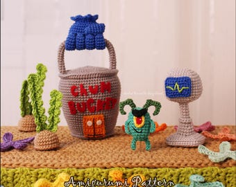 Mini Green Creature, Robot Companion & House – Inspired Amigurumi Pattern (Digital PDF)