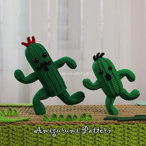 Patrón de amigurumi de cactus chibi jumbo y mini de Prickly Panic Duo (PDF)