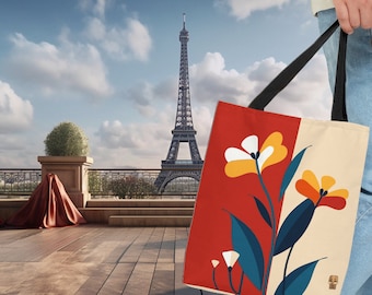 Floral Tote Bag: Red & Rose Garden Design, Travel Beach Bag