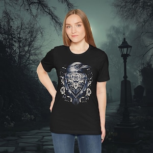 Crow Noir T-Shirt | Gothic Crow with Floral Design, Classic Goth Grunge Shirt