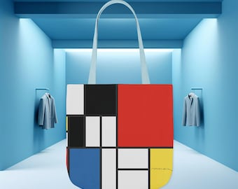 Mondrian Tote Bag: Abstract Art Shoulder Bag, Colorful Design