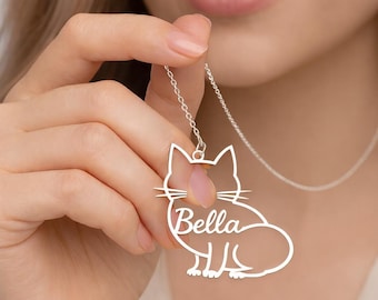 Colar personalizado com silhueta de gato: Joias de prata com nome personalizado