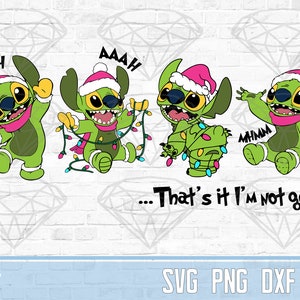 Stitch Xmas Christmas Svg | Steek png | Engel | Cartoon dxf | Grinch-eps | Fijne feestdagen transparante achtergrond | Digitale downloadbestanden