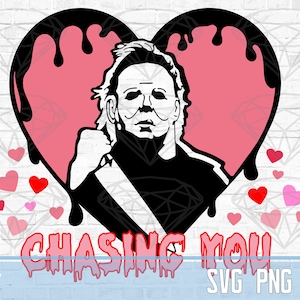 Dia dos Namorados Svg | Michael Myers Png | Chasing You Heart Knife Horror | Dxf Engraçado | Fundo Transparente | Arquivos de Corte para Download Digital