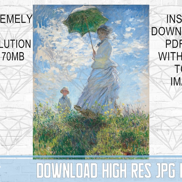 Woman With A Parasol Highest Resolution Digital Jpg Files | Claude Monet Instant Download Pdf File with link to Images | Digital Download
