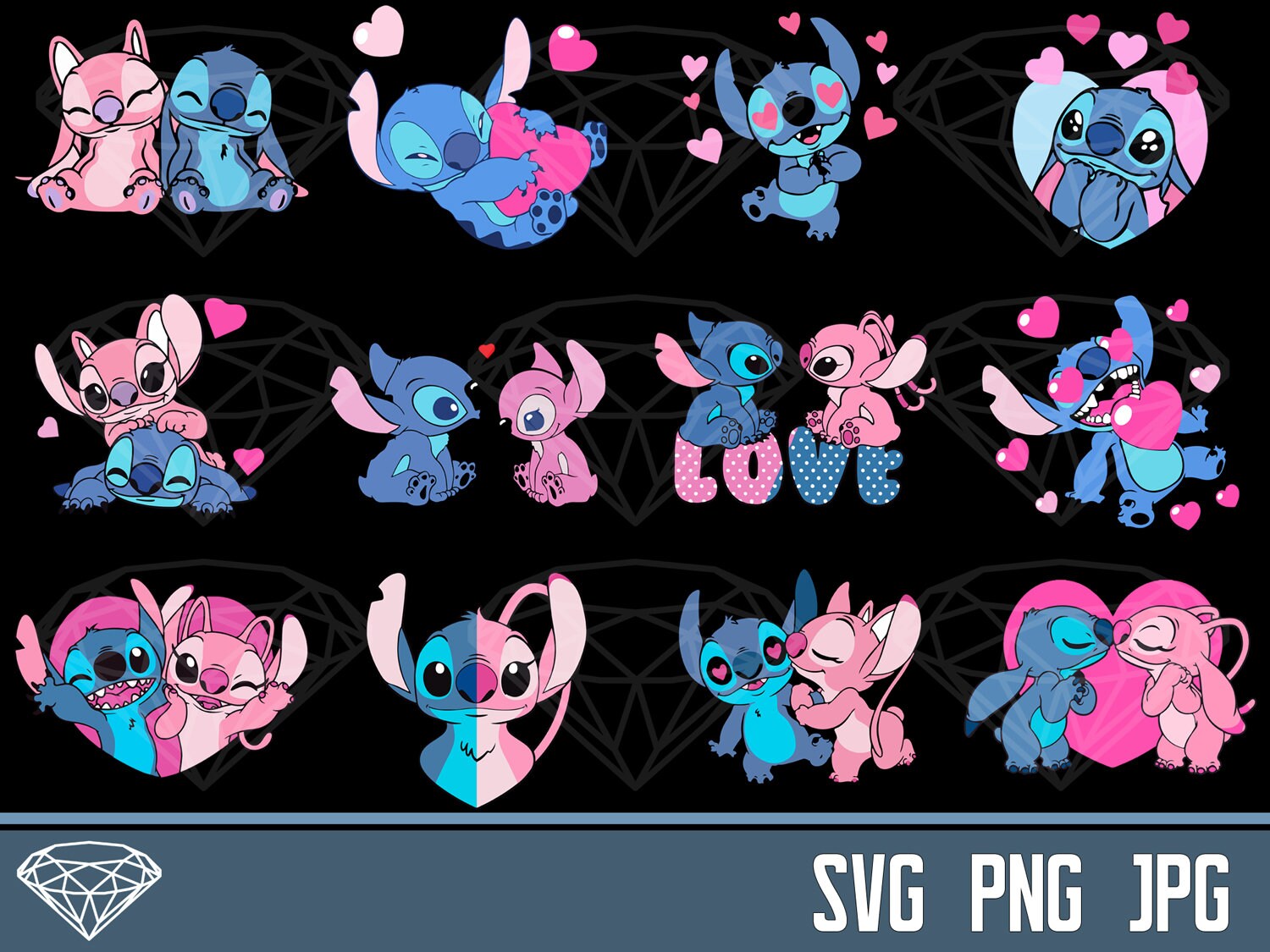 Stitch & Angel Heart Svg / Stitch Png / Angel / Cartoon Love