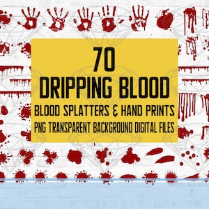 Halloween Horror | 70 Blutspritzer, tropfendes Blut, blutige Handabdrücke | Png transparenten Hintergrund digitale Dateien