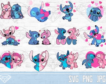 Stitch & Angel Heart Svg | Stitch Png | Angel | Cartoon Love | Valentine Jpg | 12 Bundle Transparent Background | Digital Download Files