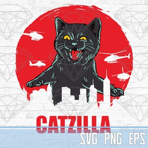 Catzilla Svg | Parfait Godzilla PNG | Eps de chat | Humour Humour Dxf drôle | Fond transparent | Fichiers de coupe à téléchargement numérique