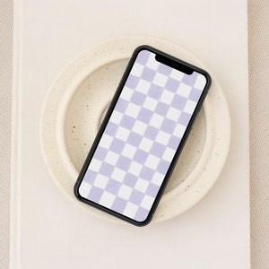 Lilac Checkered Retro Phone Wallpaper, Soft Purple Handpainted iPhone Background Trendy Aesthetic Mobile Phone Lock Screen Cute Screen Saver