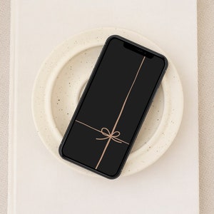 Neutral Ribbon iPhone Wallpaper, Gift Box Phone Wallpaper, Black and Beige Cozy Smartphone Background, Dark Boho Android Lockscreen