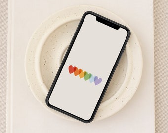 Rainbow Hearts iPhone Wallpaper, Pride iPhone Background, LGBTQ Phone Screen Saver, Aesthetic Wallpaper, Pride Flag Android Lock Screen