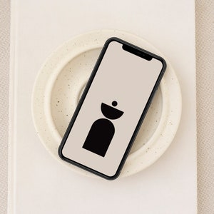 Fondos de pantalla modernos para teléfonos móviles de mediados de siglo en negro y beige, pantalla de bloqueo de Android con elementos de mediados de siglo, fondo de iPhone estético neutro