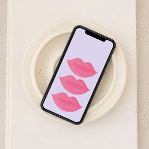 Pink Watercolor Lips iPhone Wallpaper, Pink and Lilac Stylish Phone Wallpaper, Feminine Cellphone Lockscreen, Girly Aesthetic Wallpaper