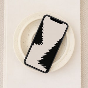 Black Christmas Trees iPhone Wallpaper, Neutral Xmas Phone Wallpaper, Black and Beige Festive Phone Background, Cozy Winter Lockscreen