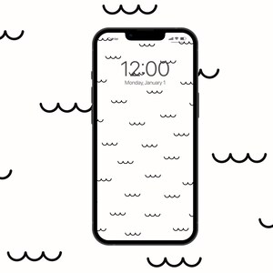Black and White Cute Shapes Phone Wallpaper, Abstract Wavy Lines Monochrome Device Background Simple Minimalist iPhone Wallpaper Lock Screen