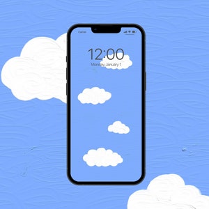 Realistic 3D Oil Paint Effect Cute iPhone Wallpaper, Clouds on the Blue Sky Mobile Phone Wallpaper, Dreamy Oil Painting Android Background