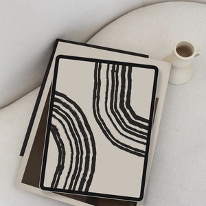 Beige Aesthetic iPad Wallpaper, Neutral Tablet Lock Screen, Black Lines iPad Air Pro Background, Boho Wallpaper, Feminine Screen Saver