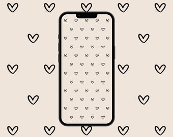 Cute Little Hearts iPhone Wallpaper, Neutral Heart Pattern iPhone Background, Valentines Day Wallpaper, Black and Beige Android Lock Screen