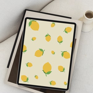 Fondo de pantalla de iPad con limones lindos, fondo de tableta con patrón de frutas bonitas, fondo de cítricos amarillos, pantalla de bloqueo de vibraciones de verano para iPad Air Pro