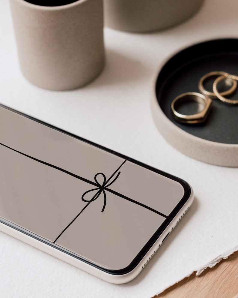 Neutral Ribbon iPhone Wallpaper, Gift Box Phone Wallpaper, Black and
