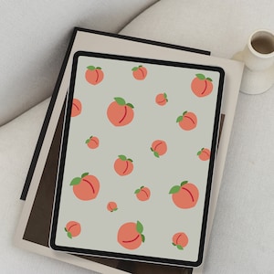 Słodka tapeta na iPada z brzoskwinią, tło tabletu z wzorem owoców, ekran blokady iPada ze świeżymi owocami i zielonymi wibracjami, ekran blokady Summer Vibes dla iPada Air Pro