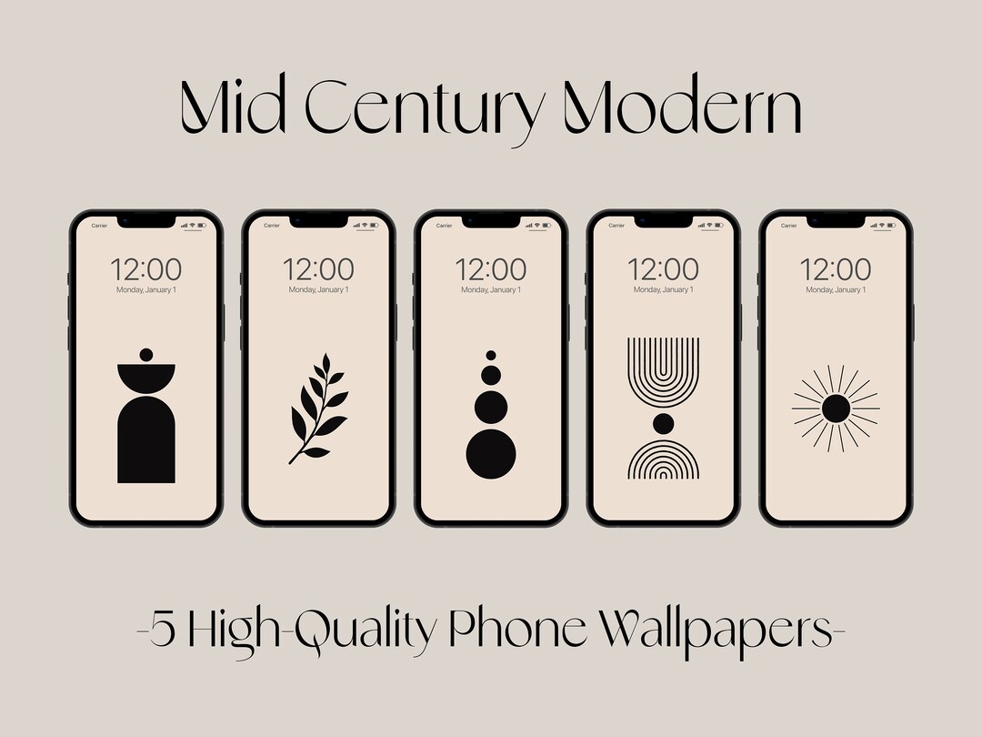 Mid Century Modern Phone Wallpaper Set of 5, Mid Century Elements