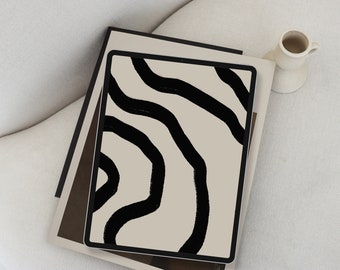 Fond d'écran iPad esthétique beige, écran de verrouillage tablette neutre, lignes noires fond iPad Air Pro, fond d'écran Boho, économiseur d'écran féminin