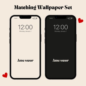 Âme sœur - Set di sfondi coordinati per anime gemelle per coppie, bella coppia di sfondi con citazione francese per iPhone, regalo di San Valentino per lei, regalo per lui