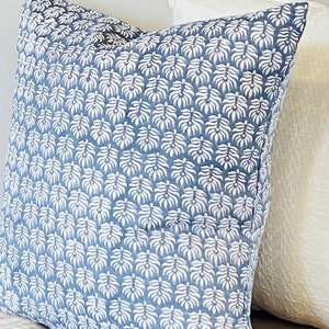 SKY | Floral hand block print cushion cover | 100% cotton | 20x20 inches | living room couch cushion cover | Contemporary |
