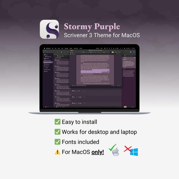Scrivener Theme for Mac | Stormy Purple | Dark Mode