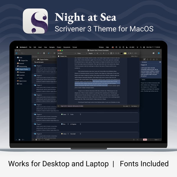 Scrivener Theme for Mac | Night at Sea | Dark Mode