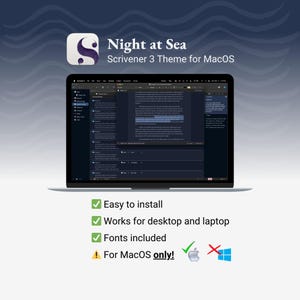 Tema Scrivener para Mac | Noite no Mar | Modo Escuro