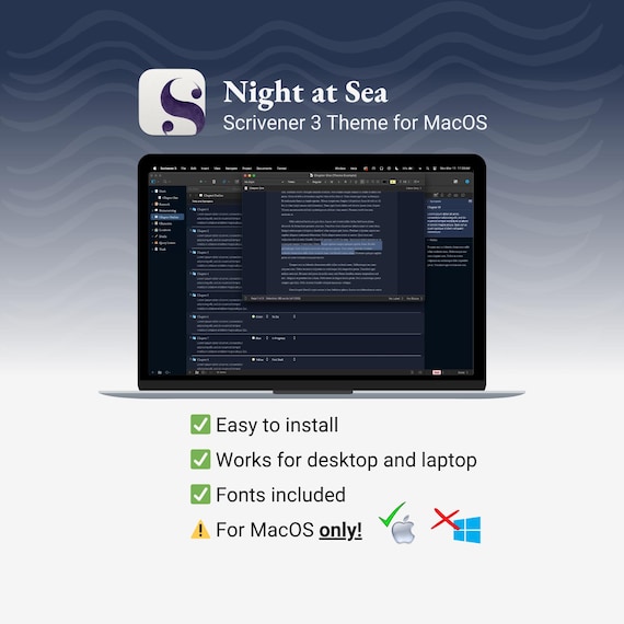 Scrivener Theme for Mac | Night at Sea | Dark Mode