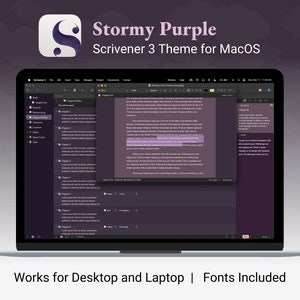 Tema Scrivener para Mac, Púrpura tormentoso, Modo oscuro