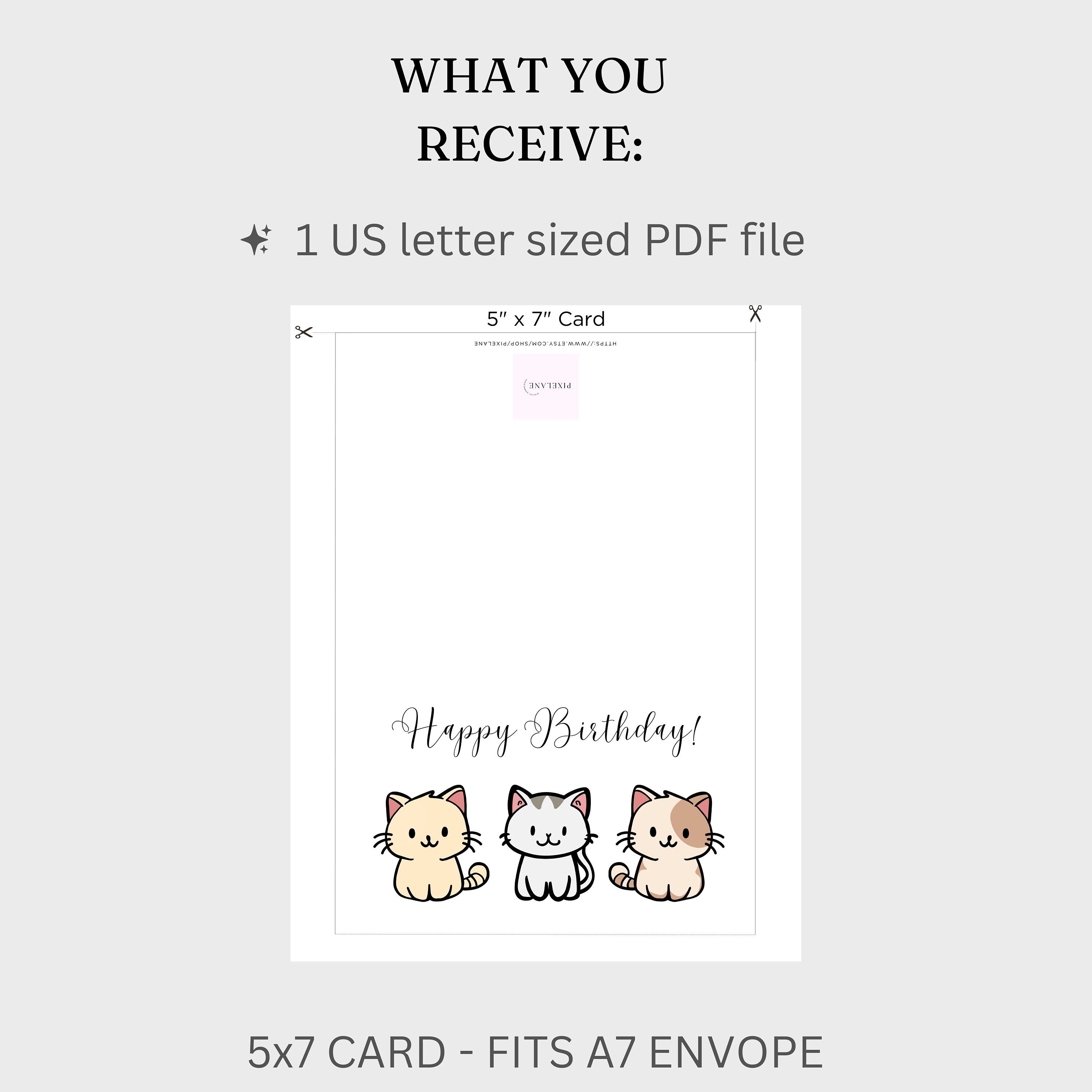 Happy Birthday Card Digital Download Card for Cat Lovers Printable ...
