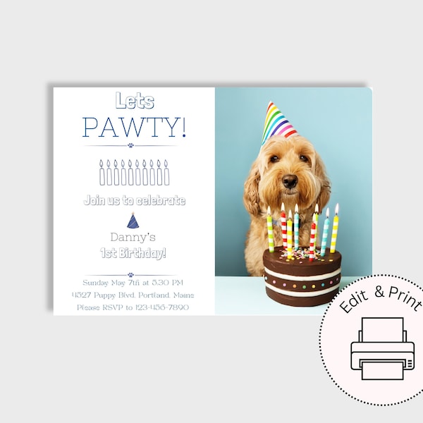 Photo Dog Birthday Invitation Template Birthday Party Invitation For Dogs Birthday Customizable Invitation