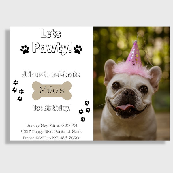 Photo Dog Birthday Invitation Template Birthday Party Invitation For Dogs Birthday Customizable Invitation
