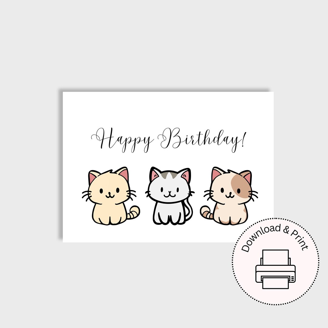 Happy Birthday Card Digital Download Card for Cat Lovers Printable ...
