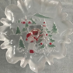 Vintage Mikasa Holiday Landscape glass cookie dish / candy plate on a pedestal