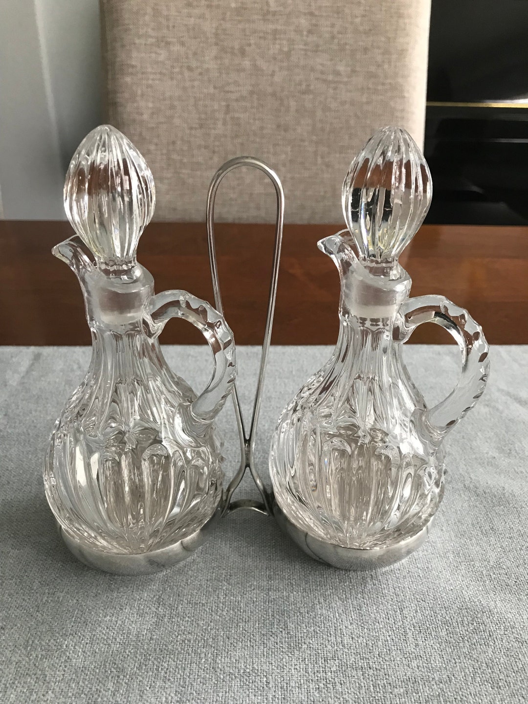 Vintage Crystal Cruet Set Oil and Vinegar Bottles With Etsy