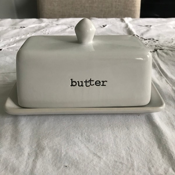 Vintage Joseph A. Collection ceramic white butter dish with lid