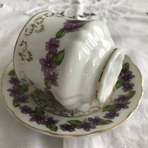 Vintage Inarco Japan purple violets demitasse teacup with saucer