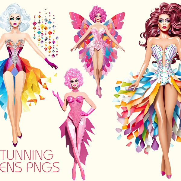 Stunning Drag Queens 30 PNGs clipart images pictures for flyers posters shirts sublimation prints LGBT Trans Transgender Pride PNG Design