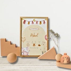 Impresión de nacimiento de bebé, regalo para bebé nuevo, arte de pared para guardería, decoración del hogar, animales lindos, póster de nacimiento editable digital, descarga instantánea