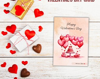 Cartoline di San Valentino stampabili per romanticismo/Biglietti d'auguri scaricabili istantaneamente, messaggio sincero Design personalizzabile dell'albero di cuori